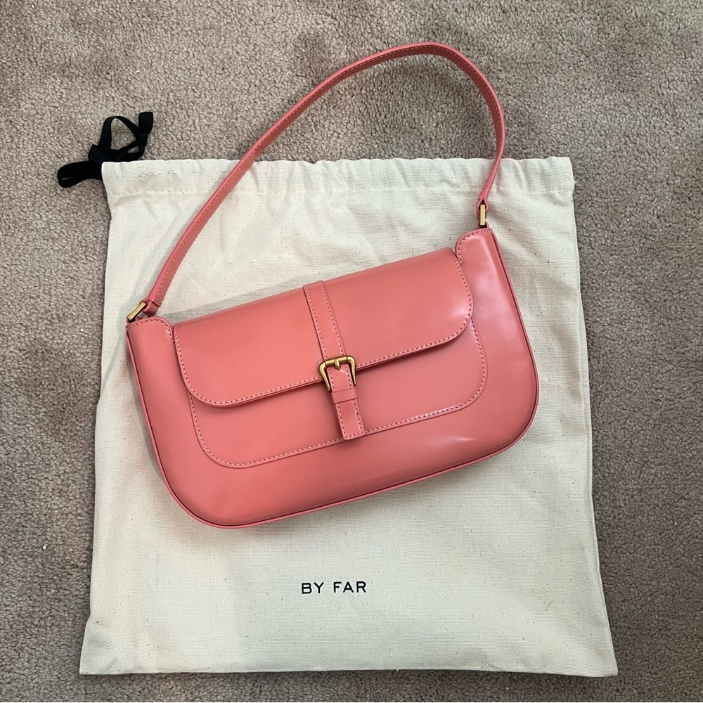 BY FAR Salmon Pink Miranda Patent Leather Shoulder Bag